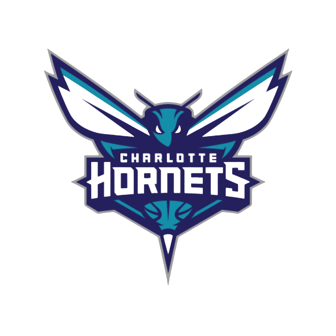 The Charlotte Hornets logo featuring a stylized, blue and teal hornet with outstretched wings, 