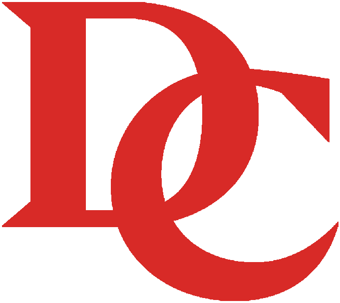 A bold red logo featuring the overlapping capital letters 