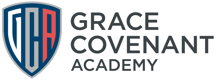 Grace Covenant Academy logo with a shield on the left featuring the letters 