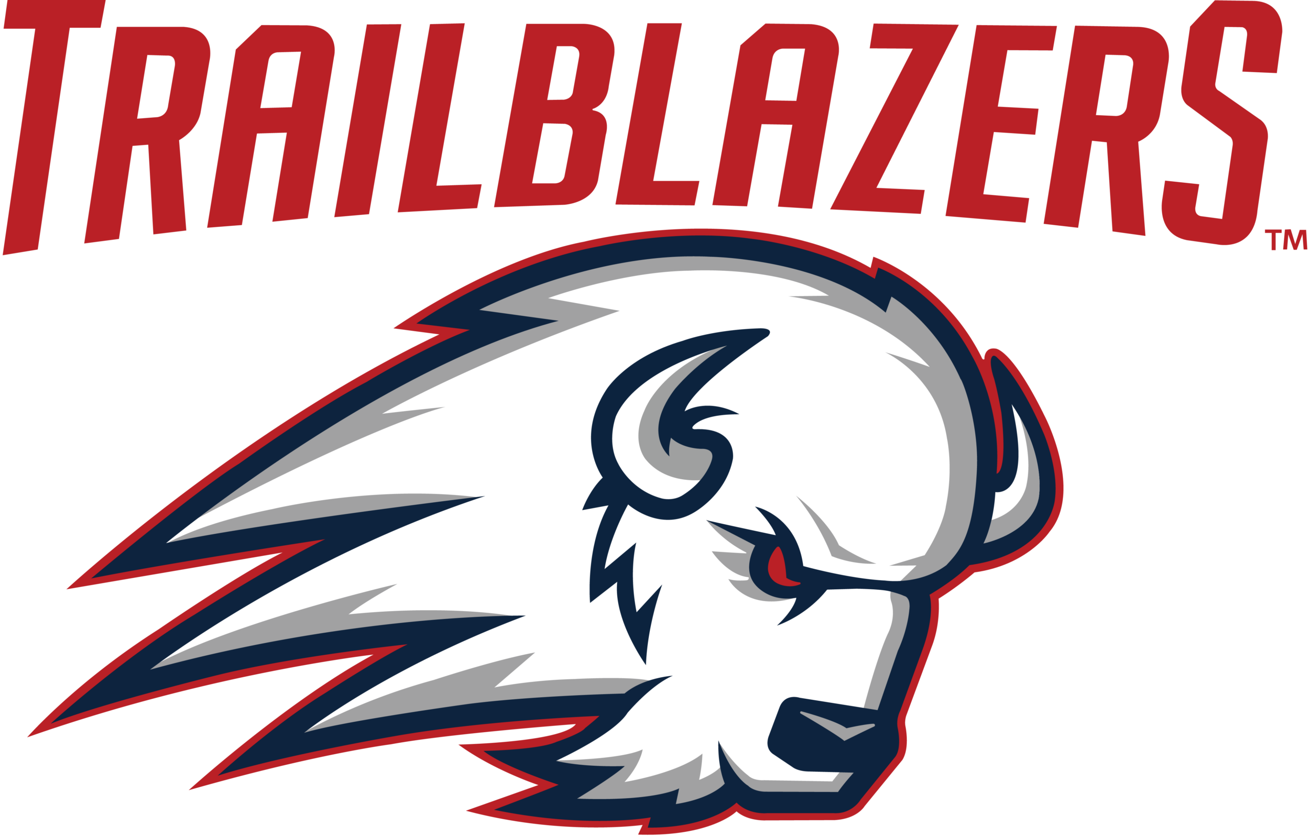 Logo for the Trailblazers featuring bold red 